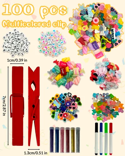 Vista 2 de Pinzas de animación Spirit - Paquete de 100 clips de madera multicolor para regalos de bricolaje 100 piezas multicolor