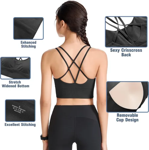 Vista 4 de Sujetadores deportivos con espalda cruzada para mujer, con tirantes acolchados y cruzados, para yoga, entrenamiento, fitness, bajo impacto