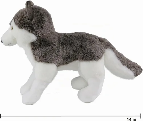 Vista 2 de Ice King Bear Peluche realista de lobo siberiano, juguete de peluche, 14 pulgadas de longitud (de pie)
