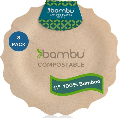 Vista 12 de Bambu Paquete de 8 platos desechables de bambú de 7 pulgadas elegantes, productos biodegradables ecológicos, platos desechables de bambú