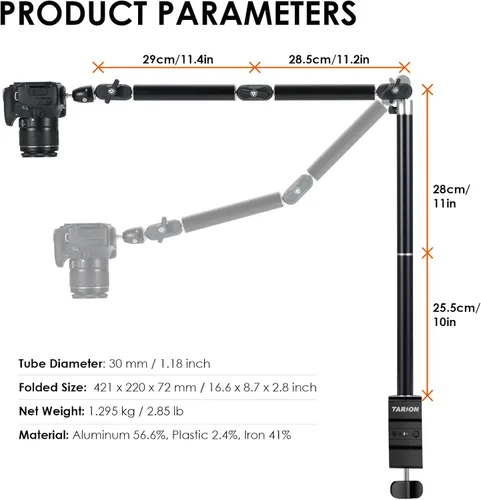Vista 6 de TARION Overhead Camera Desk Mount Articulated with Gear Joints TKA01-L