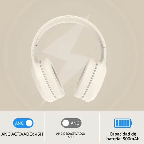 Vista 3 de Bingozones Auriculares inalámbricos con cancelación de ruido beige, Bluetooth sobre la oreja, auriculares inalámbricos con micrófono, tiempo