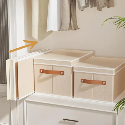 Vista 8 de Contenedor de almacenamiento plegable, caja de almacenamiento de 10.2 x 7.8 x 6.7 pulgadas con tapa, organizador de armario para organizar con asas