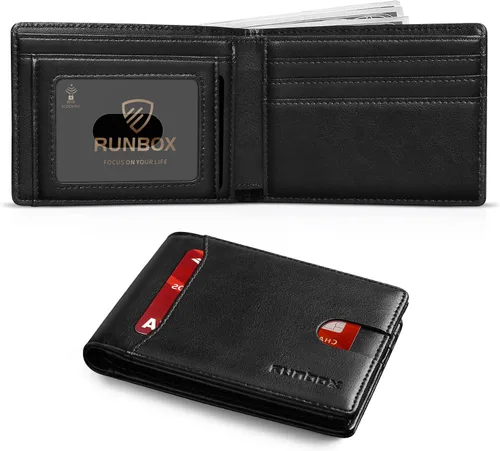 Vista 7 de RUNBOX Cartera delgada para hombre, 11 ranuras para tarjetas de crédito, de cuero, con bloqueo RFID, pequeña, delgada, plegable, minimalista 0 negro