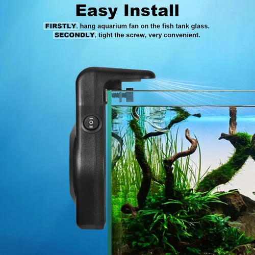 Vista 6 de DaToo Mini enfriador de acuario pequeño ventilador de pecera, ventilador de enfriamiento de acuario de 2 niveles de velocidad ajustable, enfriador