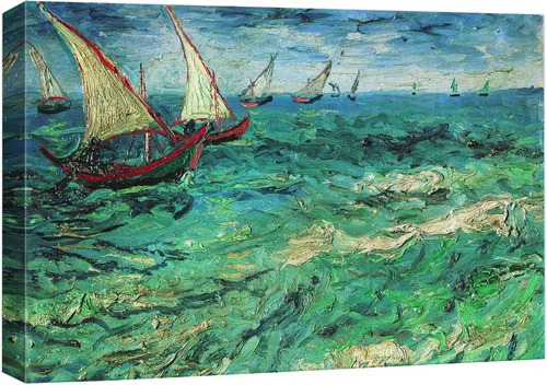 Vista 52 de Van Gogh - Lienzo con diseño giclée de olivos con cielo amarillo y sol, arte de pared de galería, estirado y enmarcado, listo para colgar, 24 x 36