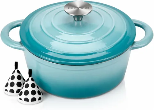 Vista 18 de COOKWIN Horno holandés de hierro fundido, olla redonda de 3 QT con tapa autobronceadora para hornear en casa, brasero, cocina, excelentes regalos
