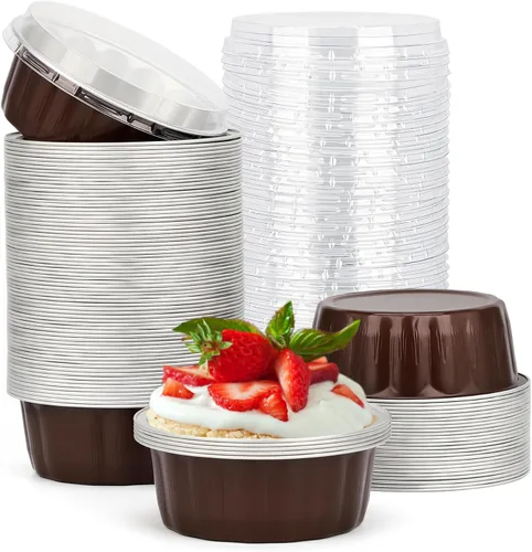 Vista 26 de Beasea Disposable Ramekins with Lids, 50 Pack 8oz 235ml Aluminum Foil Baking Cups with Lids, Aluminum Creme Brulee Ramekins Muffin Cupcake Pudding
