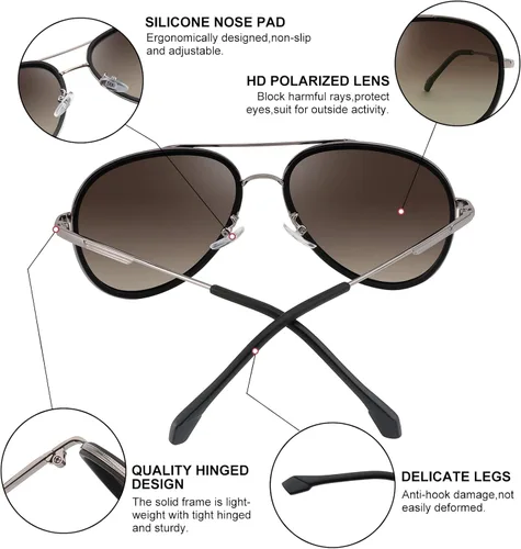 Vista 3 de POLARKING Gafas de sol polarizadas de aviador de gran tamaño para mujeres y hombres, ovaladas de doble puente con marco de metal, protección UV400