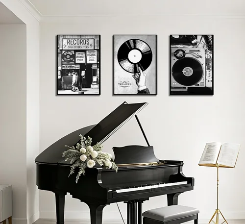 Vista 6 de Póster de música retro, 3 unidades, arte de pared, fotografía en blanco y negro, tienda de discos de vinilo preparados, pintura, pintura, decoración