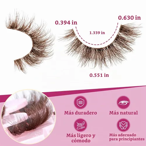 Vista 4 de Pestañas Marrones de Aspecto Natural Pestañas Postizas de Visón Sintético 6D Esponjosas y Voluminosas con Curvatura DD Paquete de 9 Pares