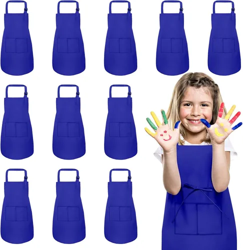 Vista 8 de Delantal para niños, paquete de 8 delantales para niñas y niños, delantales de pintura artística para cocina, aula, cocina, horneado, para edades