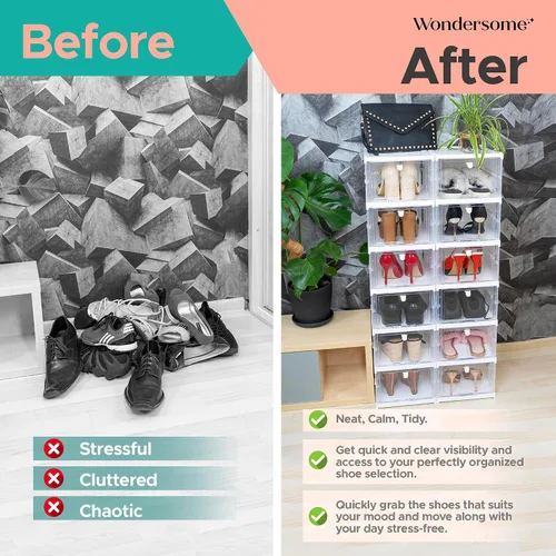 Vista 3 de Wondersome Organizador plegable para zapatos, 12 compartimentos, contenedores de almacenamiento de puertas transparentes, zapatos plegables, botas