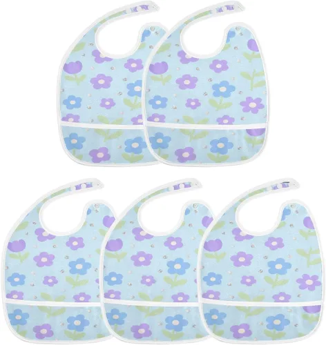 Vista 3 de Adjustable Baby Drooling Bibs with Button Snap 2 Pack Teething Feeding Lovely Blue-purple Flowers baberos para nino paquete