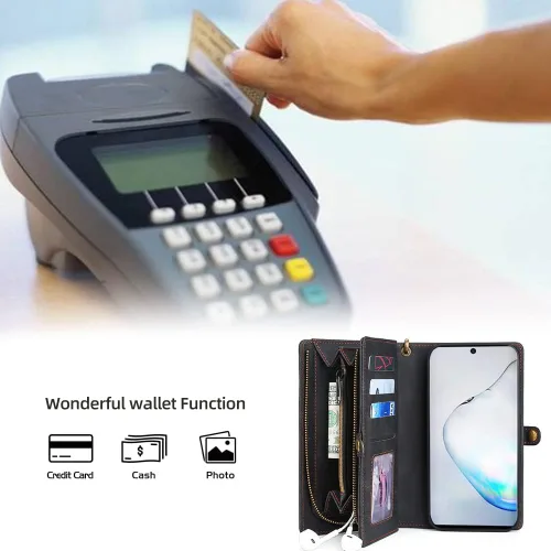 Vista 6 de Asuwish Funda de teléfono para Samsung Galaxy Note 10 5G con cremallera, funda desmontable con protector de pantalla de vidrio templado y tarjetero