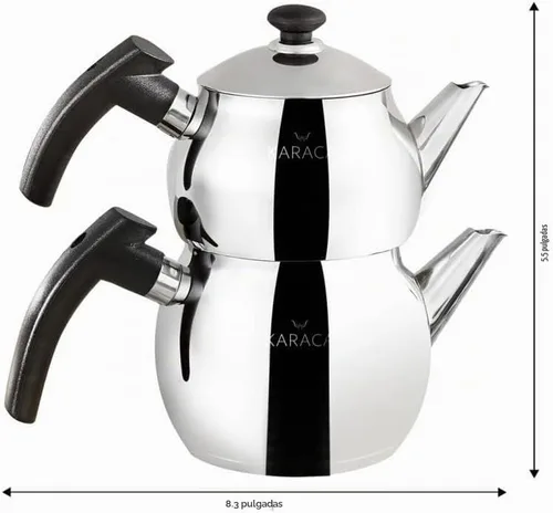 Vista 3 de KARACA Adelya - Juego de tetera, 1,1 litros, acero inoxidable, negro, turco, compatible con inducción, apto para lavavajillas, 2 años de garantía