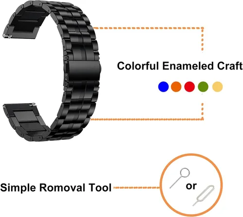 Vista 3 de Vivoactive - Correa de metal 4S, Venu 3S/2S, compatible con correas de reloj Fossil de 0.709 in, correa de acero inoxidable esmaltado compatible
