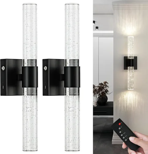 Vista 11 de Juego de 2 apliques de pared dorados que funcionan con pilas, juego de 2 apliques de pared inalámbricos recargables con control remoto, moderna