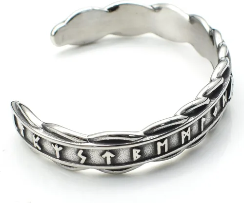 Vista 4 de joymiao Pulsera vikinga para mujeres y hombres, anillo de brazo, joyería nórdica, pulsera de acero inoxidable, pulsera escandinava con cabeza