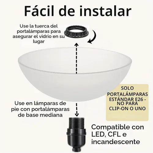 Vista 4 de LIGHTACCENTS Reemplazo de pantalla de lámpara de vidrio para lámpara de pie, vidrio esmerilado, 12 pulgadas de diámetro, apertura de 1.72 pulgadas