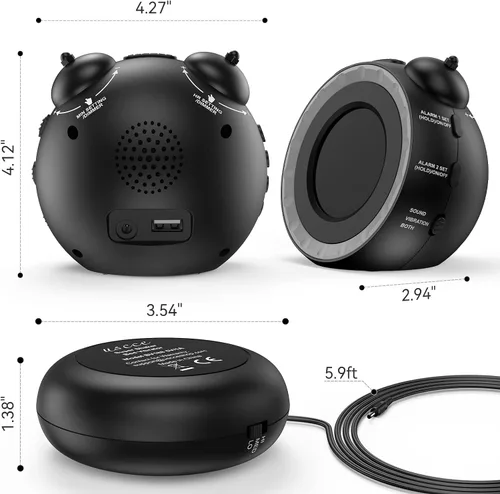 Vista 9 de uscce Reloj despertador fuerte dual con agitador de cama - Atenuador 0-100%, reloj despertador vibratorio para personas que duermen pesadas