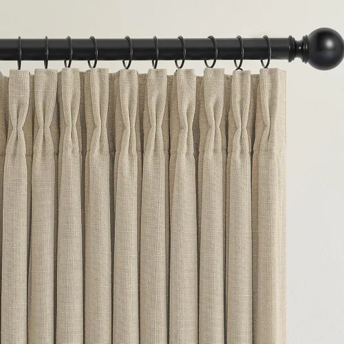 Vista 63 de Cortinas opacas de lino plisado natural de 96 pulgadas de largo