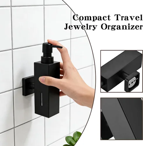 Vista 3 de Dispensador de jabón negro, dispensador de jabón líquido de acero inoxidable 304 montado en la pared para cocina y baño