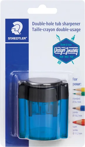Vista 4 de STAEDTLER Sacapuntas de metal de doble agujero con bañera ovalada, sacapuntas manual para lápices regulares y grandes, lápices de maquillaje, 2