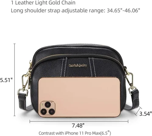Vista 4 de DORIS&JACKY Leather Crossbody Bag For Women Small Soft Triple Zipper Shoulder Handbags With Adjustable Strap