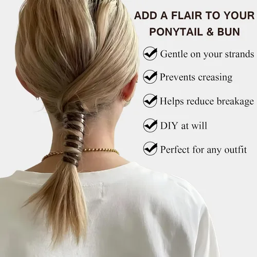 Vista 4 de 2 ligas para el cabello en espiral, alta elasticidad, hebilla sin arrugas para mujeres, banda trenzada impermeable a la moda, accesorios de bobinas