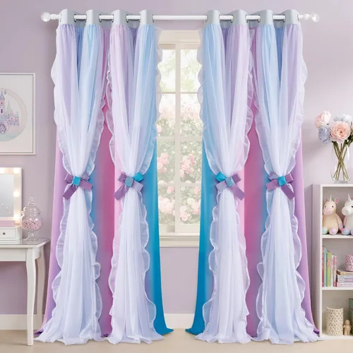 Vista 30 de PONY DANCE Cortinas con Volantes de Doble Capa con Superposición Transparente, Decoración Elegante para Ventanas de Diseño Rústico Francés de Campo