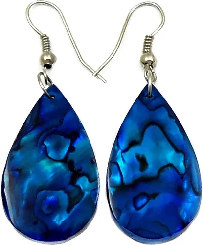 Vista 4 de Pendientes de abulón azul GA249-A con gancho de gota de gota con concha natural hechos a mano