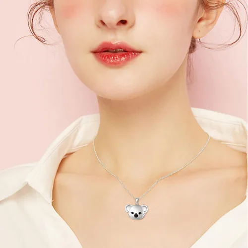 Vista 3 de Locket Necklace That Holds Pictures S925 Sterling Silver KoalaPandaElephantMountain Photo Locket Necklace Animal Pendant Christmas Gift for Women