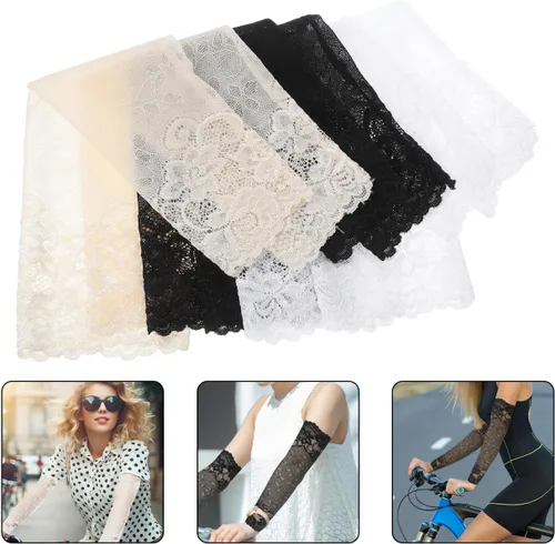 Vista 4 de SUPVOX Mangas elásticas de encaje transpirable para mujer, manga de protección solar con codera, ligera, patrón floral, mangas de protección solar