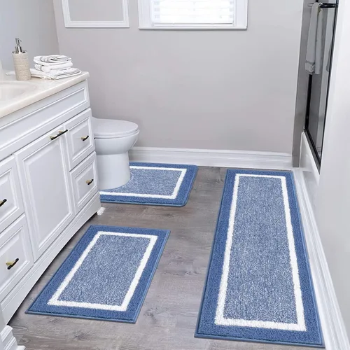 Vista 29 de Pauwer Juego de baño, alfombras de baño antideslizantes, alfombras de ducha absorbentes para suelo de baño, bañera y ducha, color azul aguamarina