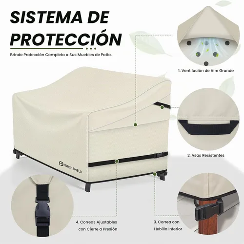 Vista 4 de Porch Shield Funda Impermeable para Sofá de Banco de Exterior – Funda para Sofá de Dos Plazas de Patio 56W x 31D x 33H pulgadas, Beige