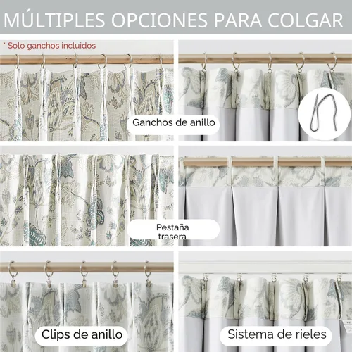 Vista 3 de Kayne Studio Paneles de cortina 100% opaca azul gris con estampado de hojas botánicas, cortinas florales de estilo granja para sala de estar y Azul