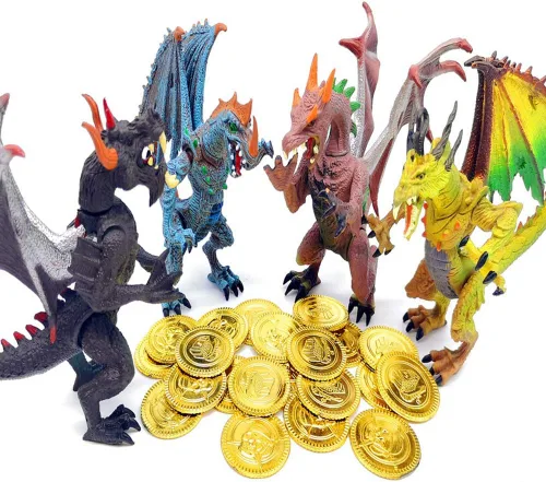 Vista 5 de Guaishou Ancient Dragon Knight - Figura de acción de 4 piezas con moneda dorada, 20