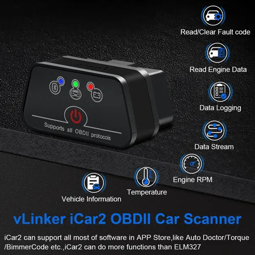 Vista 2 de iCar2 OBD2 Bluetooth Adaptador Escáner Diagnóstico para iOS y Android: Herramienta de Diagnóstico Auto-Conecta Borra Código de Error Datos en Vivo