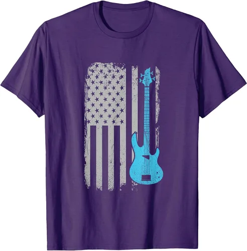 Vista 28 de Electric Bass Guitar Player American Flag Musician T-Shirt Asphalt Grey
