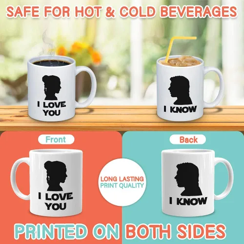 Vista 3 de Taza de café para parejas, 11 onzas, color blanco, I love you i know Relationship Lovers Partner