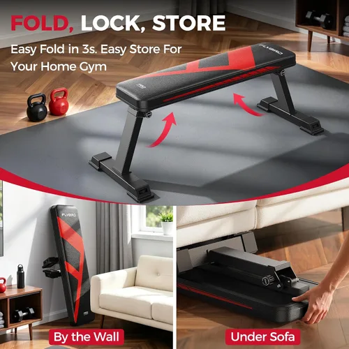Vista 2 de FLYBIRD Foldable Flat Weight Bench for Home Gym, 600/1000 lbs Capacity with Dual Locking for Strength Training, Easy Setup & Storage for Small