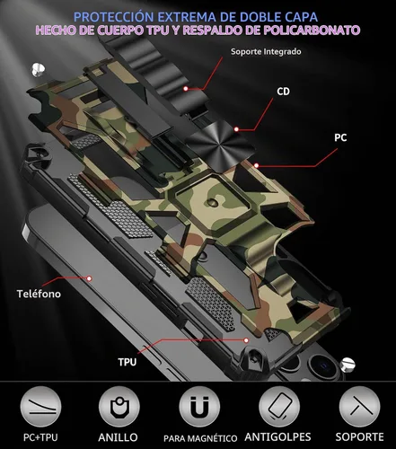 Vista 4 de CCSmall Funda de camuflaje resistente para Apple iPhone 14 para hombre Verde militar