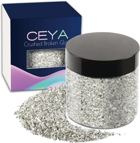 Vista 35 de Ceya - Conjunto de purpurina de vidrio irregular triturado en 32 colores, 640g/ 22.6 oz, chips de cristal metálico roto de 2-4mm, purpurina gruesa
