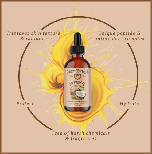 Vista 4 de Aceite de coco fraccionado, 8oz, orgánico, prensado en frío, no grasoso, humectante de la piel, potenciador del brillo del cabello, Natural Born