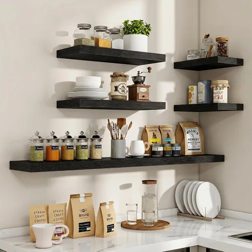 Vista 7 de Acovy Estantes flotantes de 16 pulgadas, estantes flotantes de 16 x 9.25 x 1.5 pulgadas de profundidad para pared, estantes de madera para baño