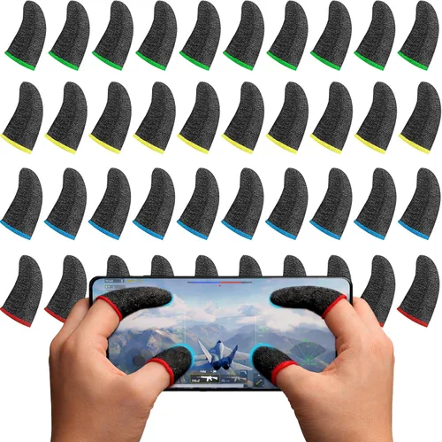 Vista 10 de Geyoga 40 fundas para dedos para juegos para pulgares, protector de dedos para juegos móviles (negro)