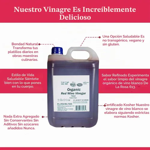 Vista 5 de Vinagre de Vino Tinto Ecológico De La Rosa, Filtrado (5 Litros)