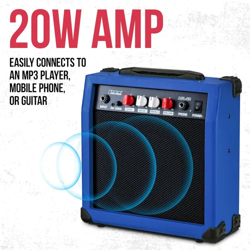 Vista 8 de LyxPro Guitarra eléctrica de 36 pulgadas y kit para niños con guitarra para principiantes de tamaño 3/4, amplificador, seis cuerdas, dos púas, Azul