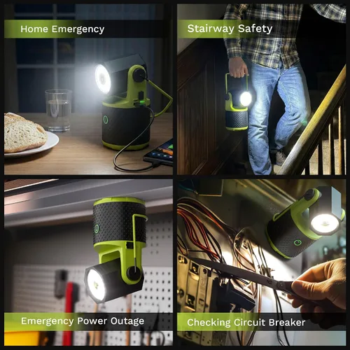 Vista 7 de CLAKAP Linterna LED para campamento, linterna recargable de 3000 lúmenes, linterna giratoria de 180°, luz de campamento portátil con cargador